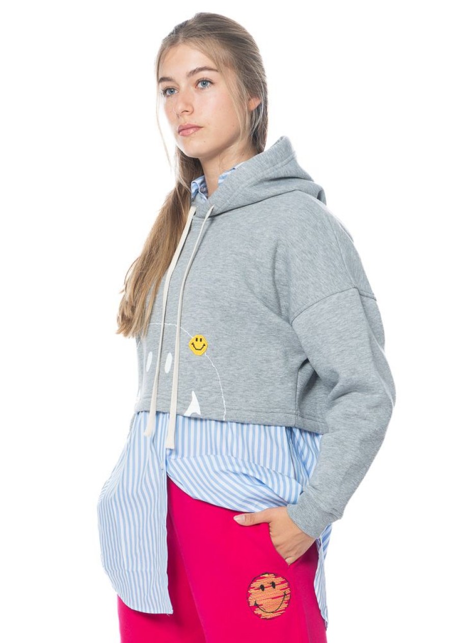 JOSHUAS Joshuas, Kurzer Kapuzenpullover Mit Smiley Grau New