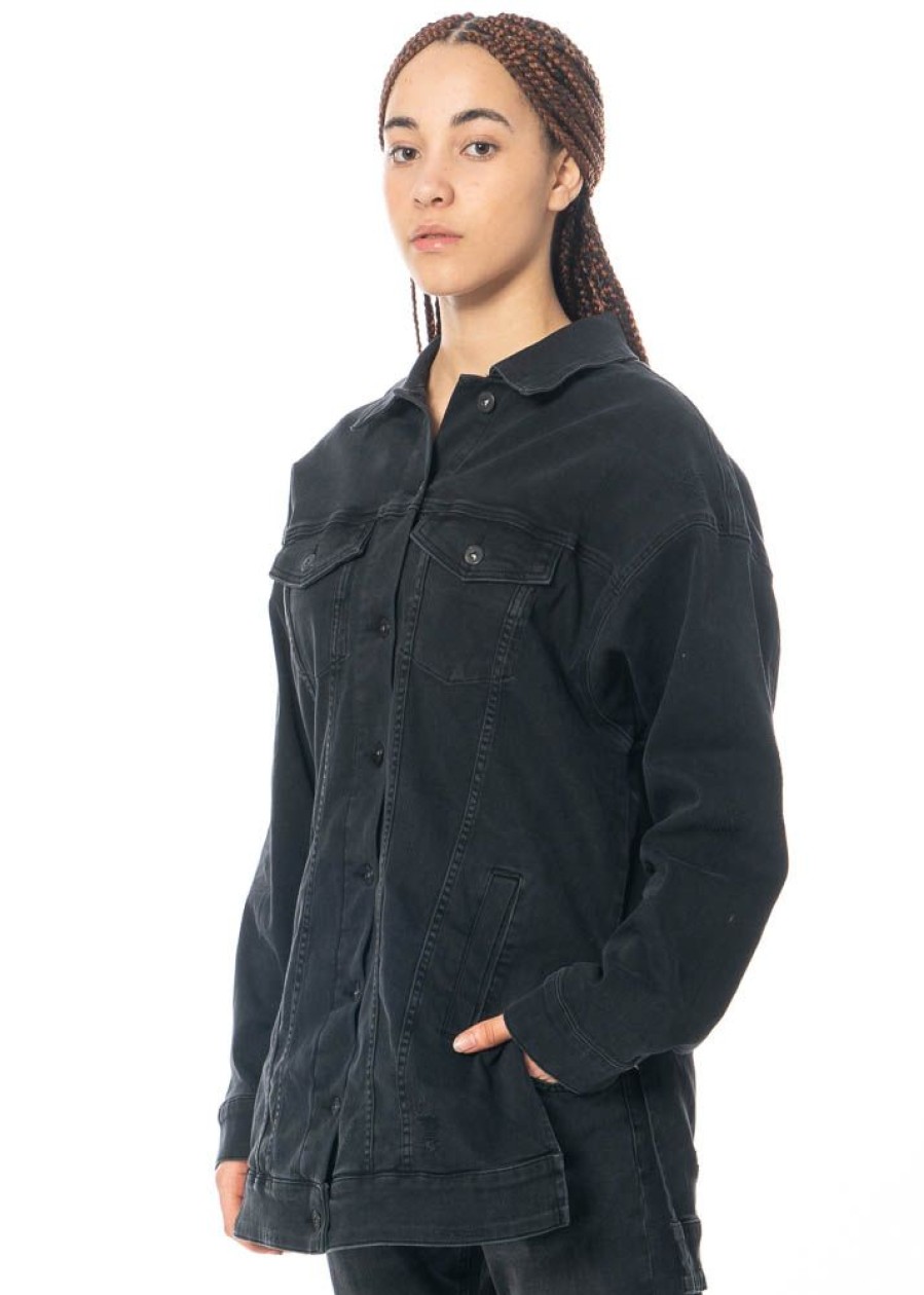 PLUSLAVIE Pluslavie Plu, Innovative Jeansjacke Denim Jack 1 In Schwarz Mit Front- Und Seitenschlitzen Black Wholesale