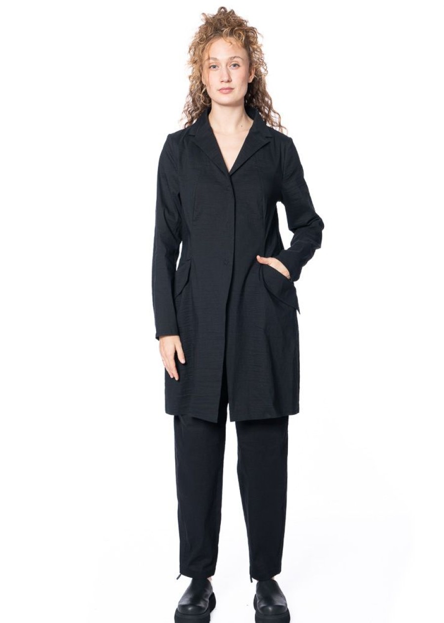 ANNETTE GÖRTZ Annette Gortz, Leichter Long-Blazer Alam Aus Strukturierter Leinenmischung Black New