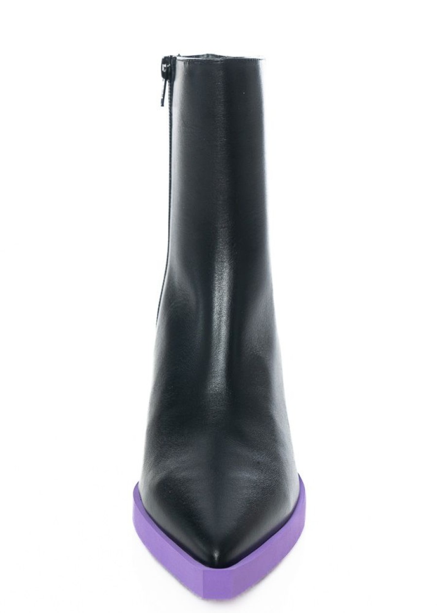 PALOMA BARCELÓ Paloma Barcelo, Schwarze Lederstiefel Bea Mit Violettem Detail Online