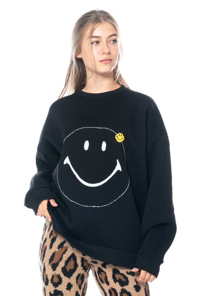 JOSHUAS Joshuas, Schwarzes Sweatshirt Mit Rundhalsausschnitt Und Smiley-Motiv Black Best