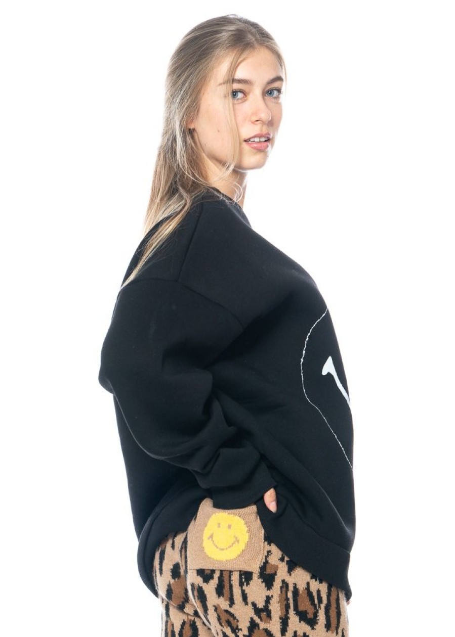 JOSHUAS Joshuas, Schwarzes Sweatshirt Mit Rundhalsausschnitt Und Smiley-Motiv Black Best