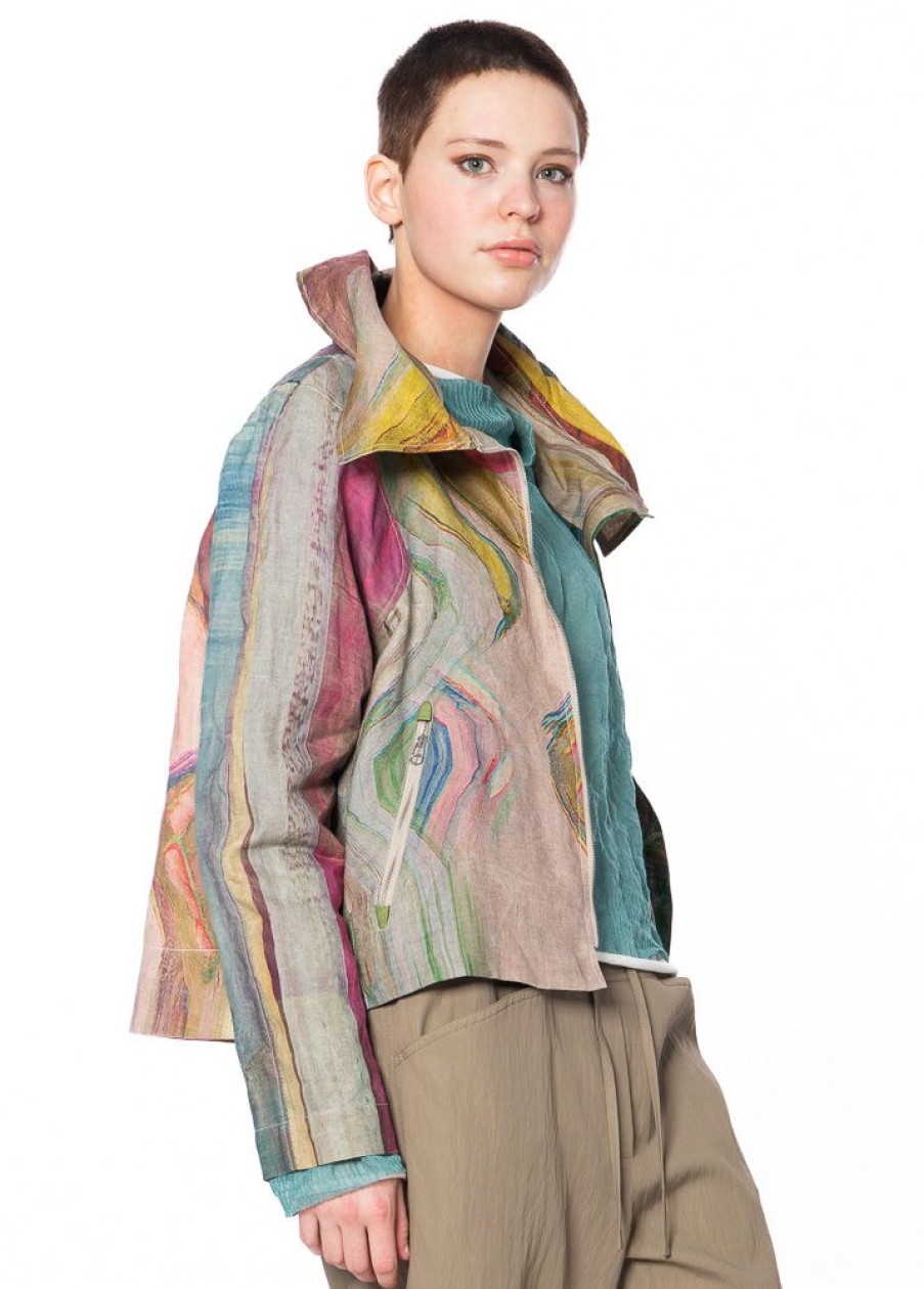 ANNETTE GÖRTZ Annette Gortz, Bunte Leinenjacke Far1 Mit Aquarelldruck Wholesale