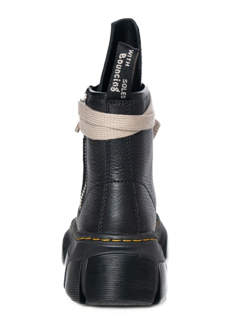 DRKSHDW by Rick Owens Dr. Martens X Rick Owens, Schwarze Lederstiefel Mit Jumbo-Schnurung Black New