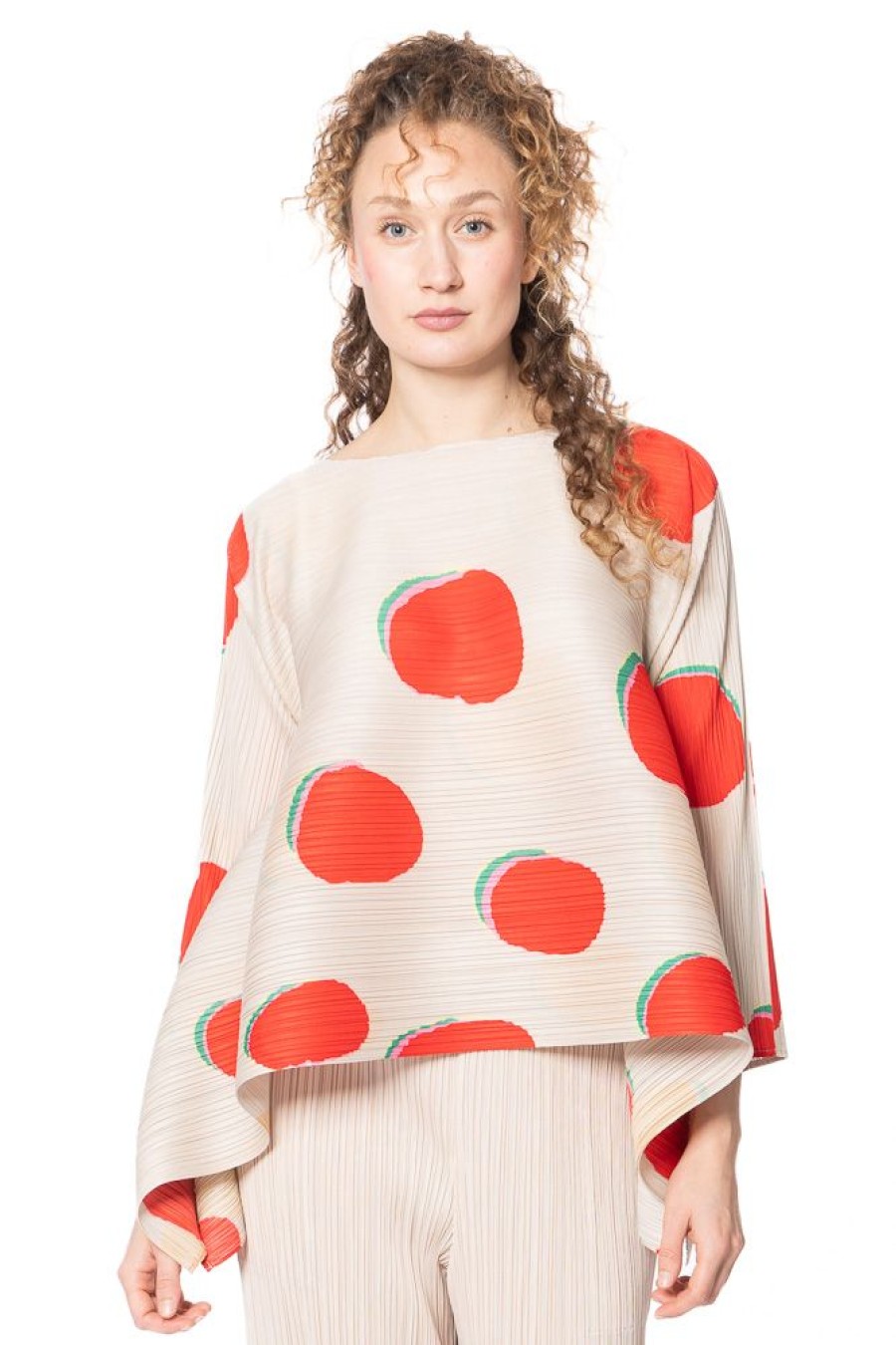 PLEATS PLEASE ISSEY MIYAKE Pleats Please Issey Miyake, Bluse Bean Dots Red Hot