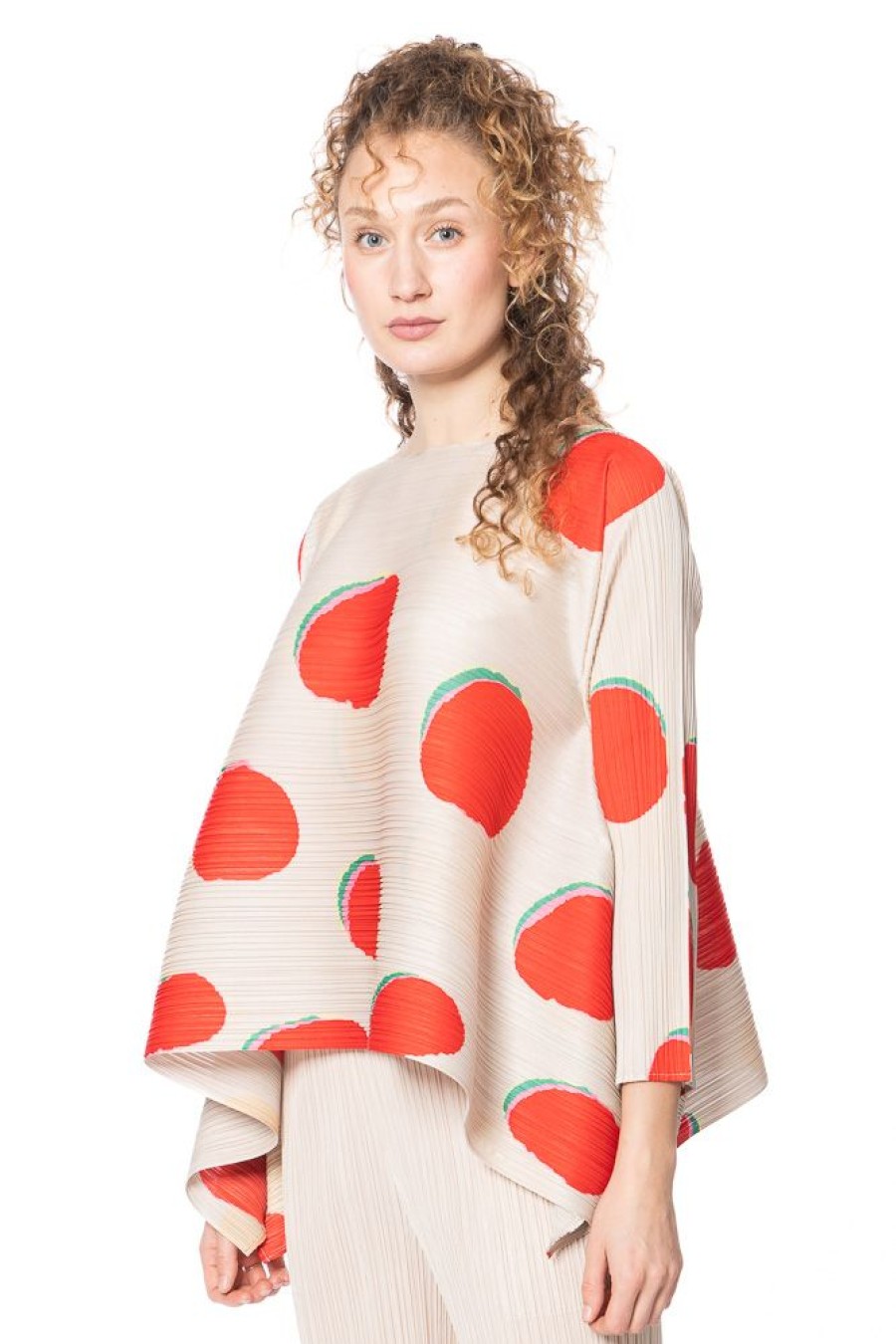 PLEATS PLEASE ISSEY MIYAKE Pleats Please Issey Miyake, Bluse Bean Dots Red Hot